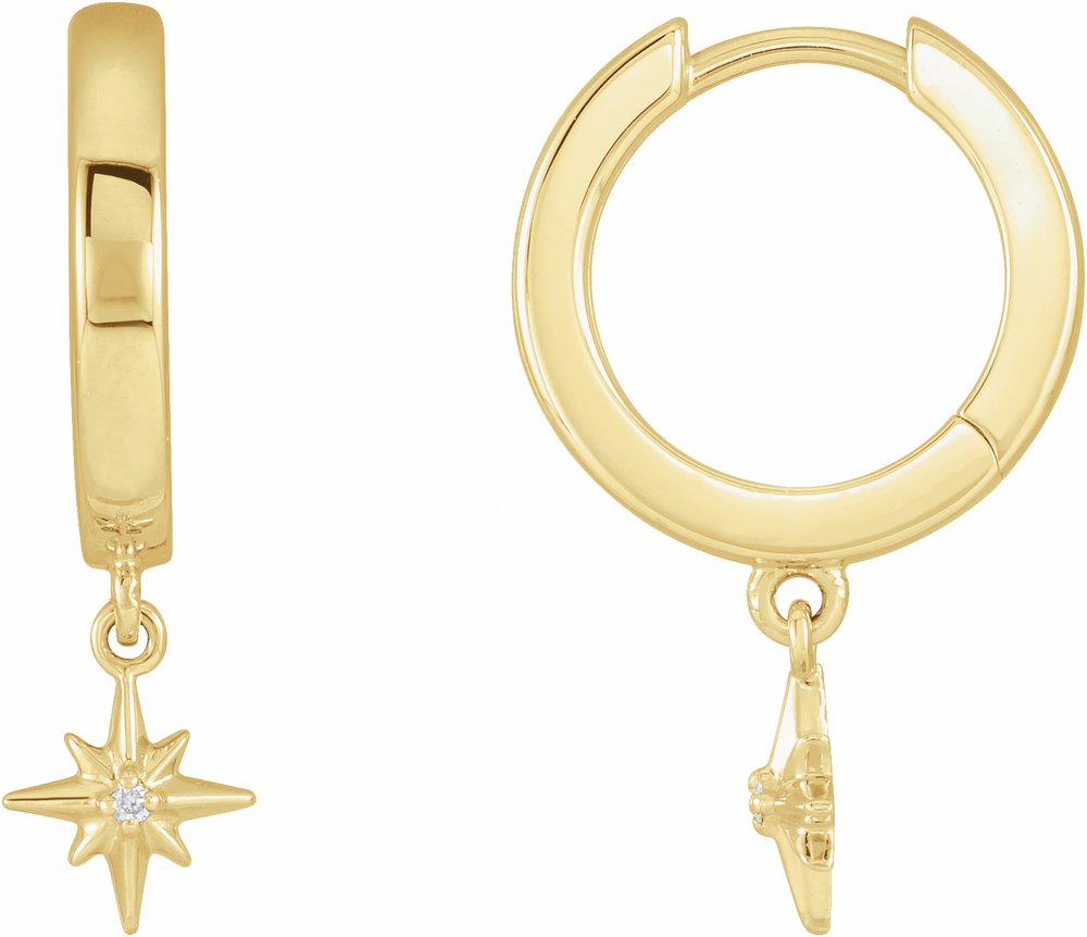 14K Yellow Gold .0075 CTW Natural Diamond Star Hinged Hoop Earrings