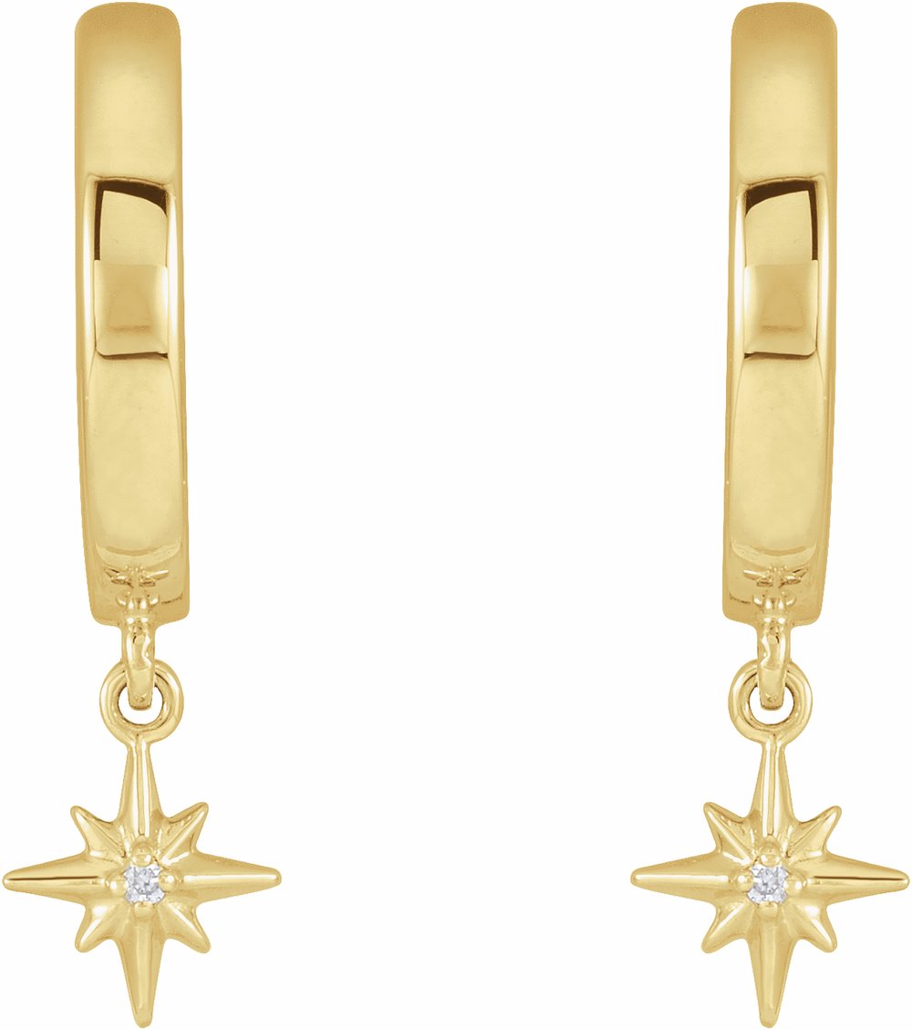14K Yellow Gold .0075 CTW Natural Diamond Star Hinged Hoop Earrings