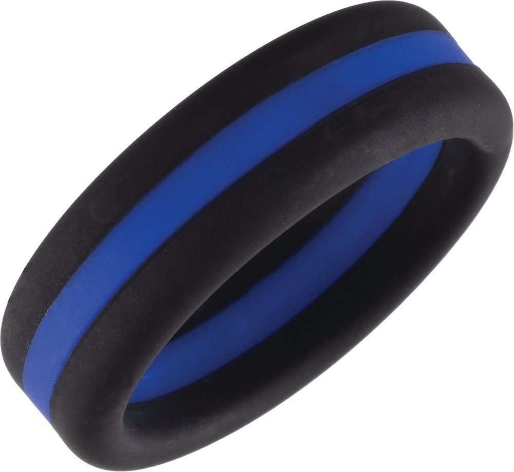 Black with Blue Stripe Silicone 8 mm Comfort-Fit Half Round Band Size 8
