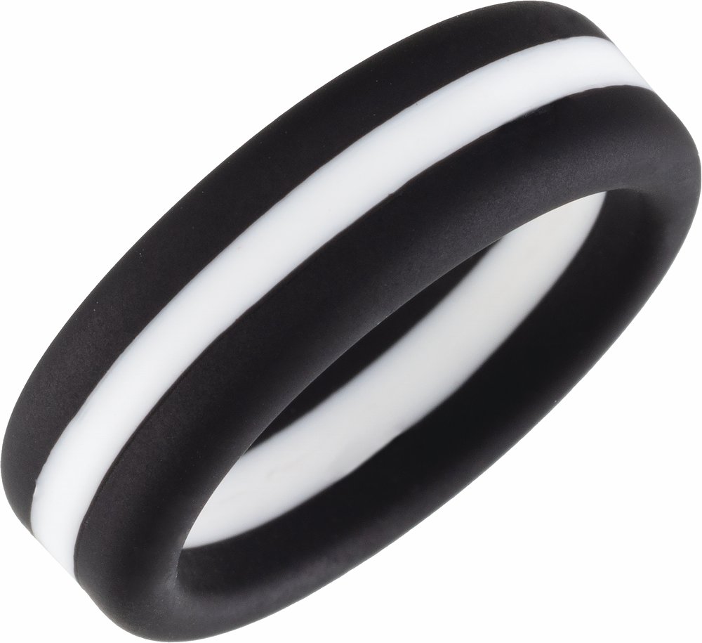 Black with White Stripe Silicone 8 mm Comfort-Fit Half Round Band Size 9