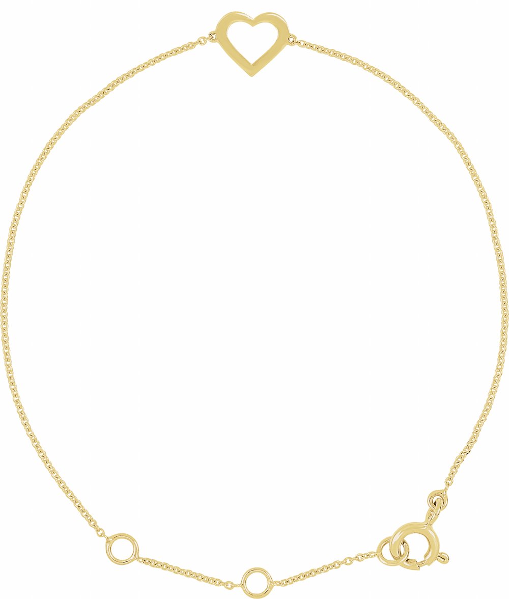 14K Yellow Gold Heart 7" Bracelet