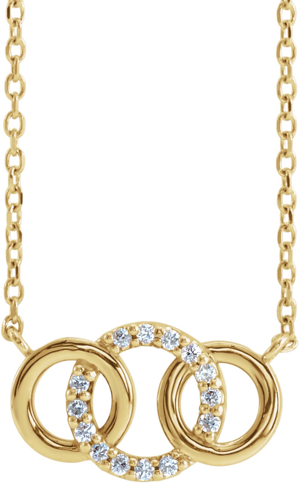 14K Yellow Gold .05 CTW Natural Diamond Interlocking Circle 18" Necklace