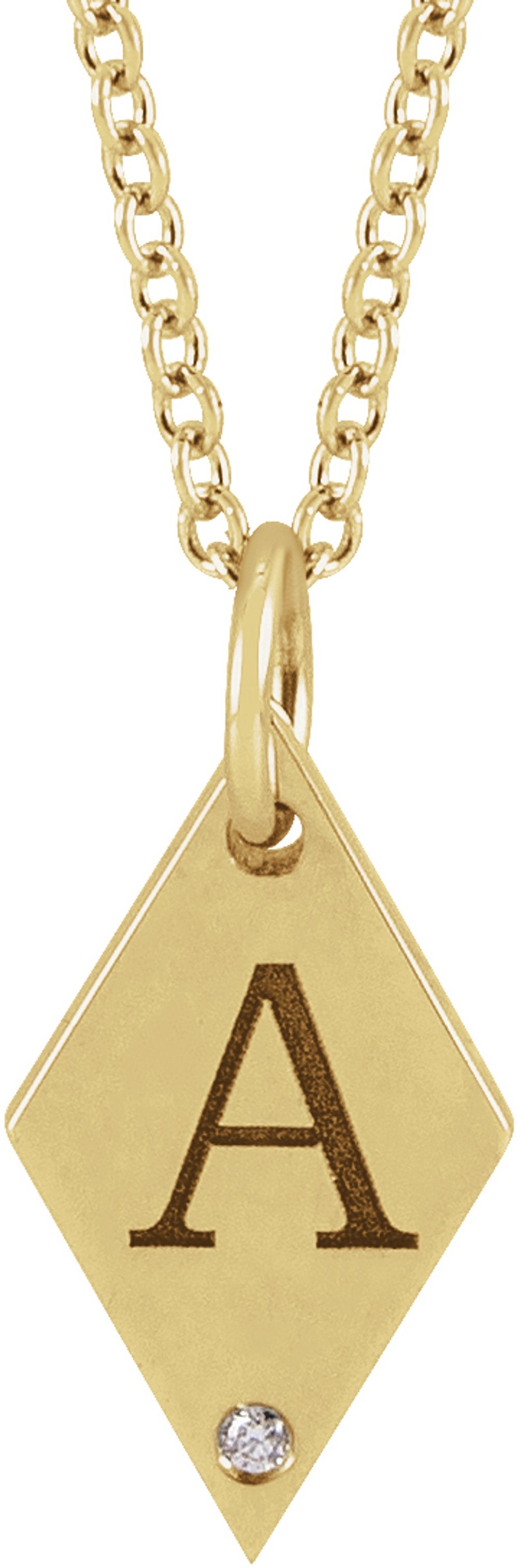 14K Yellow Gold .005 CT Natural Diamond Rhombus 16-18" Necklace
