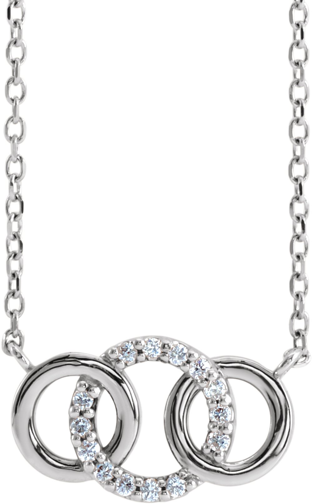 14K White Gold .05 CTW Natural Diamond Interlocking Circle 18" Necklace