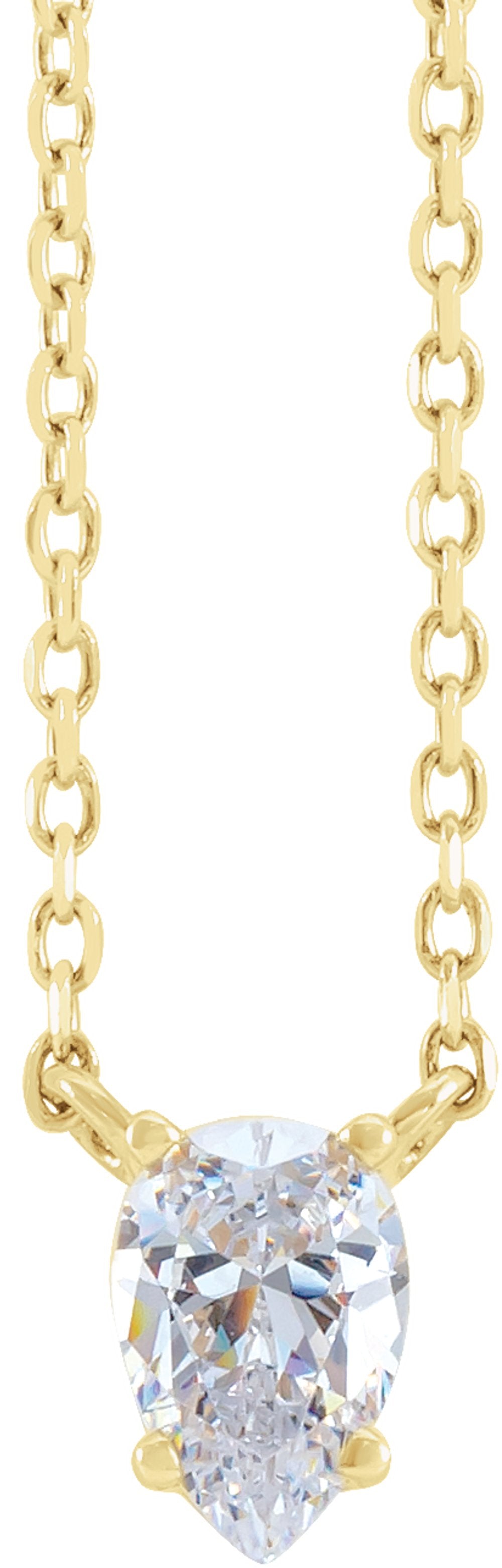 14K Yellow Gold 1/3 CT Natural Diamond Solitaire 16-18" Necklace