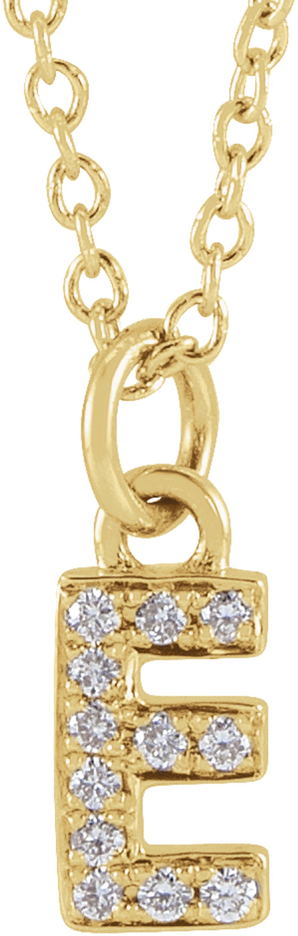 14K Yellow Gold .04 CTW Natural Diamond Petite Initial E 16-18" Necklace