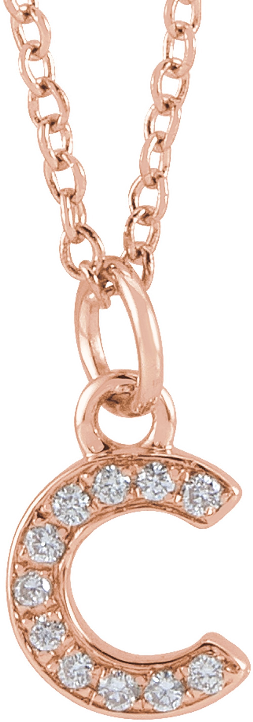 14K Rose Gold .04 CTW Natural Diamond Petite Initial C 16-18" Necklace