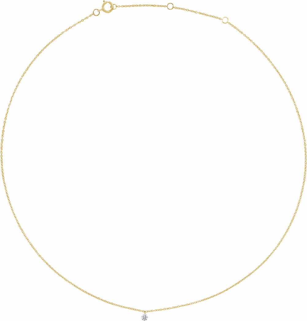 14K Yellow Gold 1/6 CT Drilled Natural Diamond Solitaire 16-18" Necklace