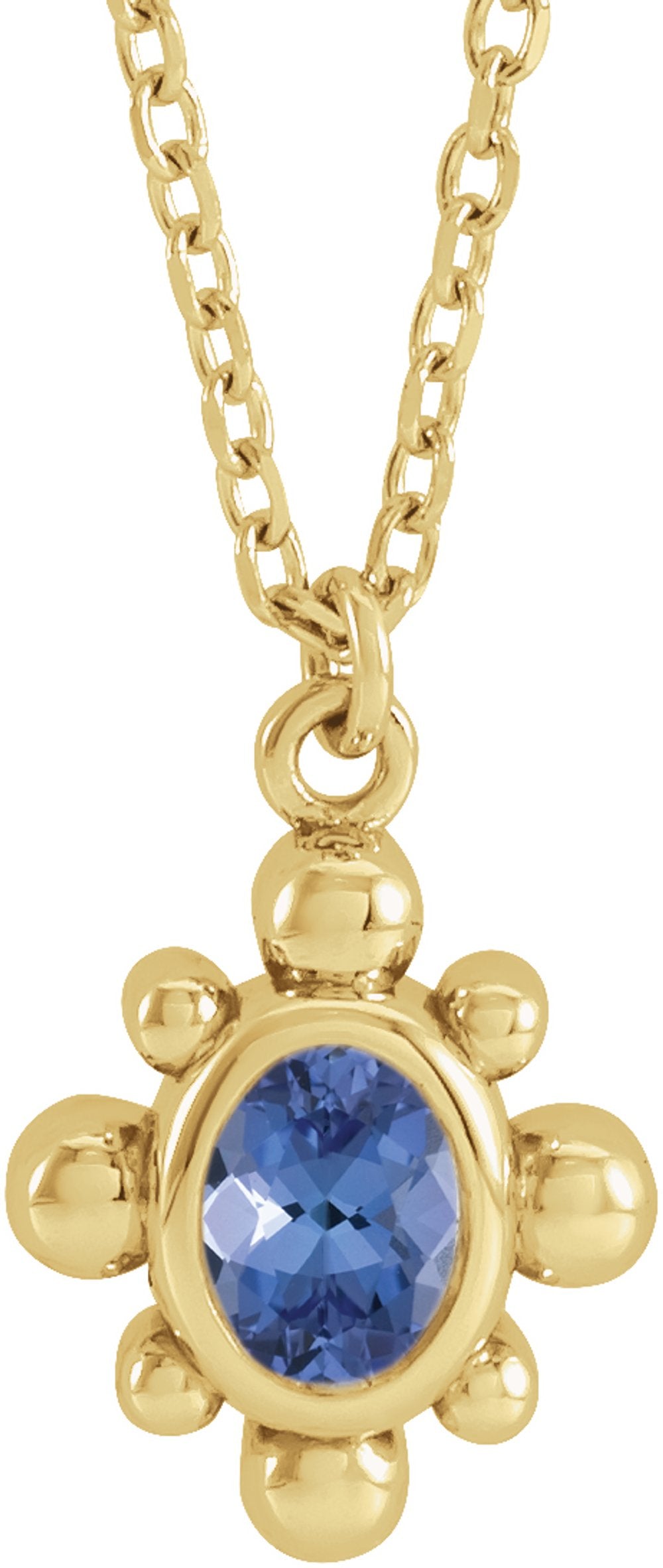 14K Yellow Gold Natural Tanzanite Beaded 16-18" Necklace