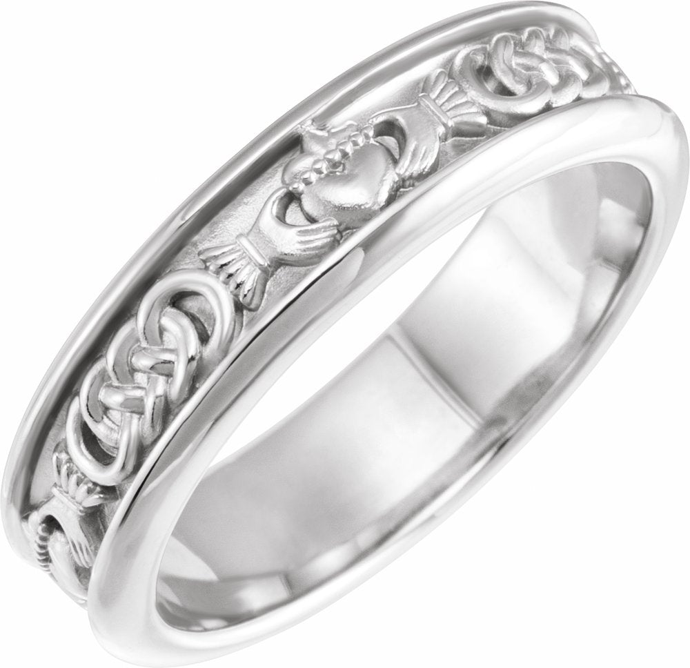 14K White Gold 5.5 mm Claddagh Comfort-Fit Flat Band Size 7