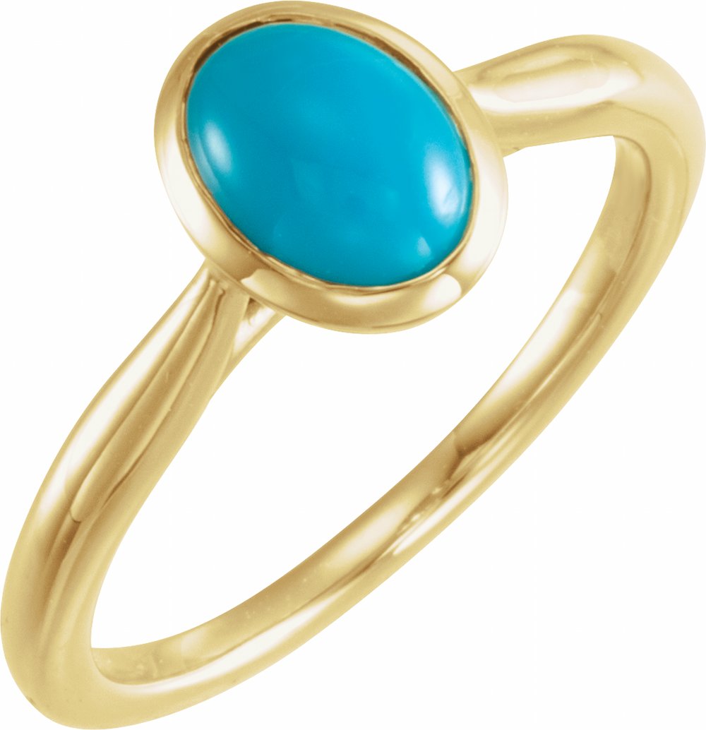 14K Yellow Gold 8x6 mm Natural Turquoise Cabochon Ring