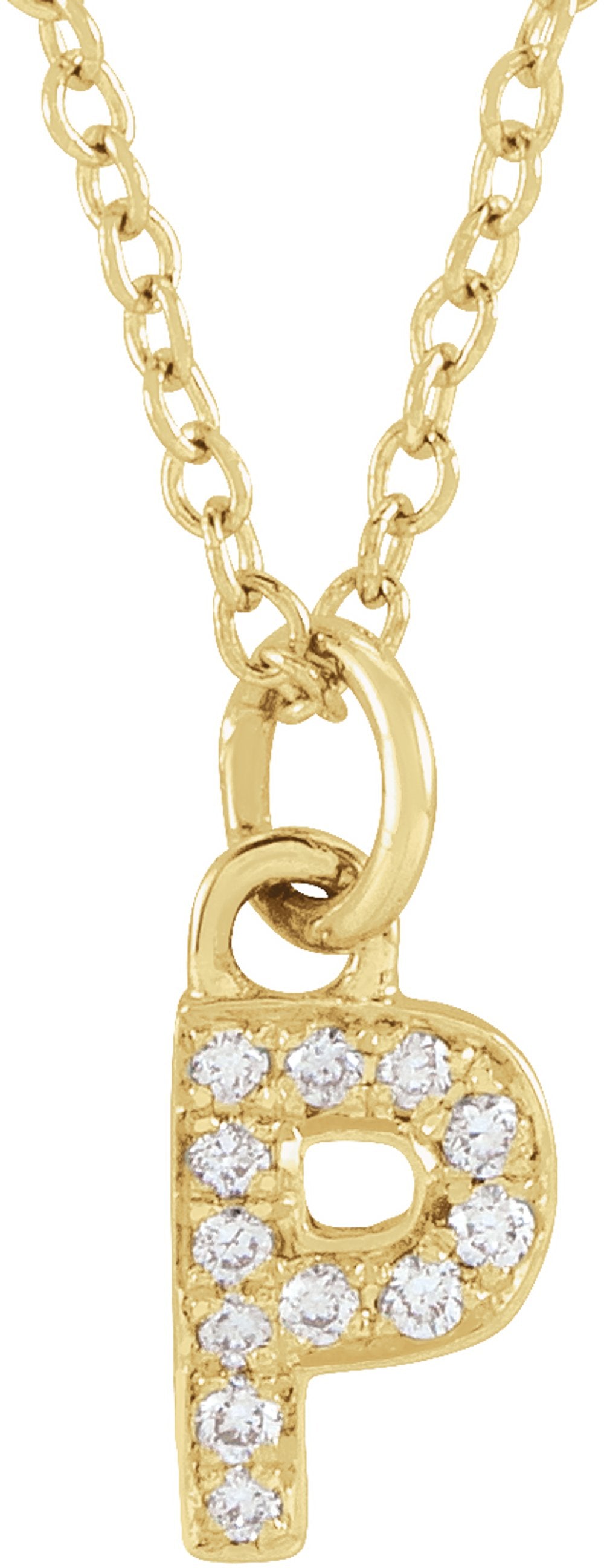 14K Yellow Gold .04 CTW Natural Diamond Petite Initial P 16-18" Necklace
