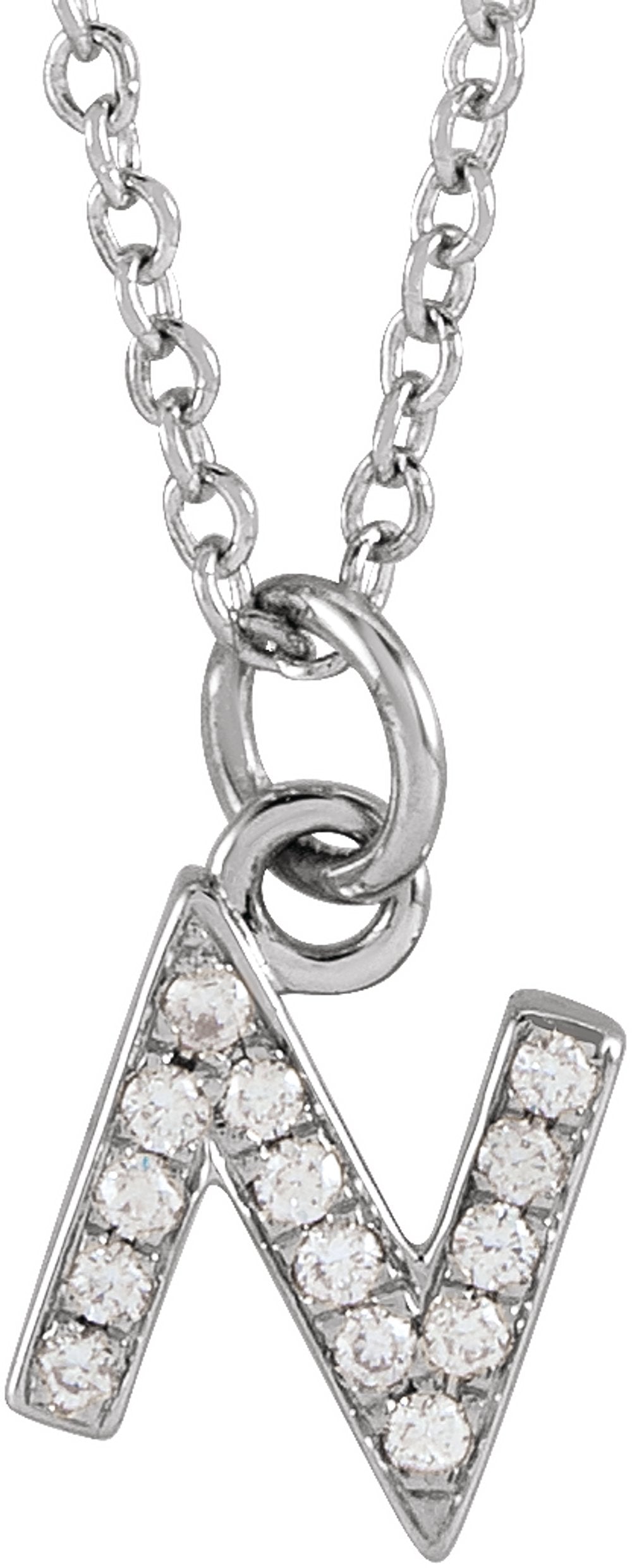14K White Gold .05 CTW Natural Diamond Petite Initial N 16-18" Necklace