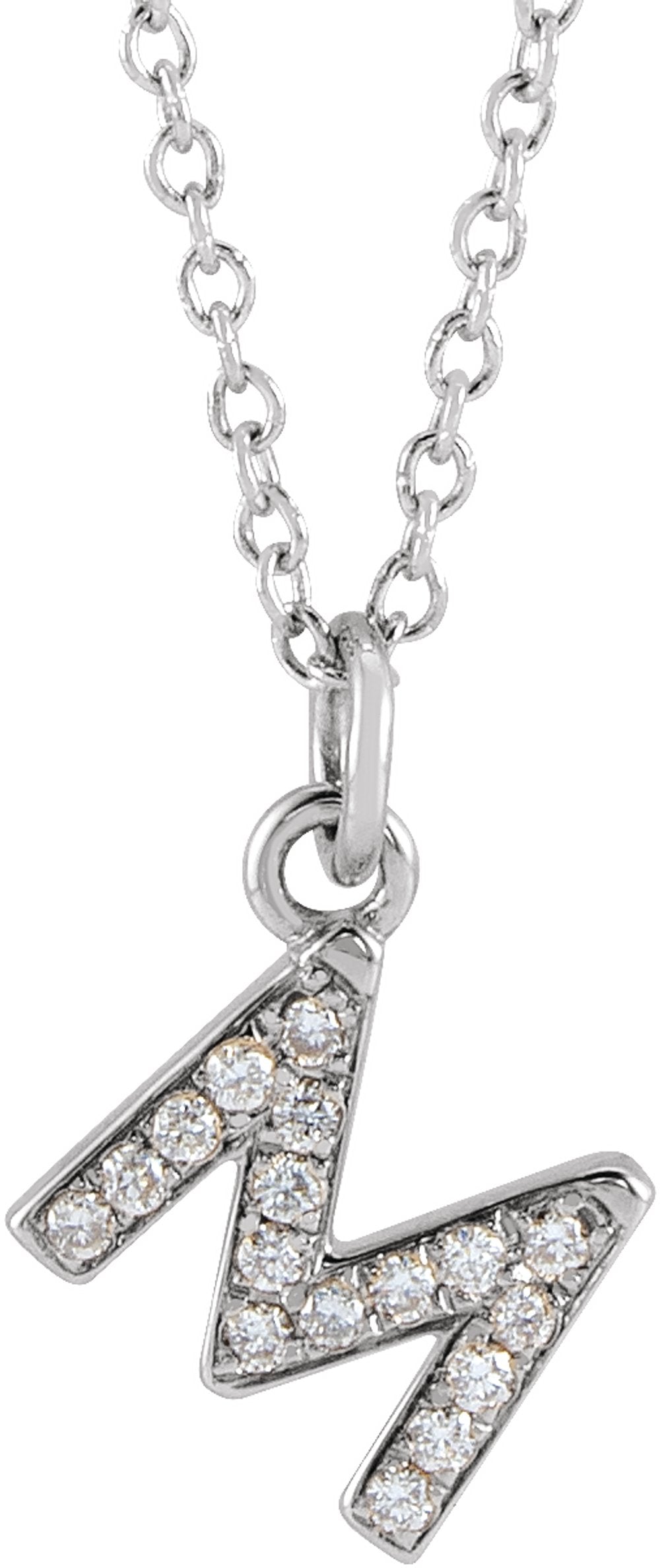 14K White Gold .06 CTW Natural Diamond Petite Initial M 16-18" Necklace