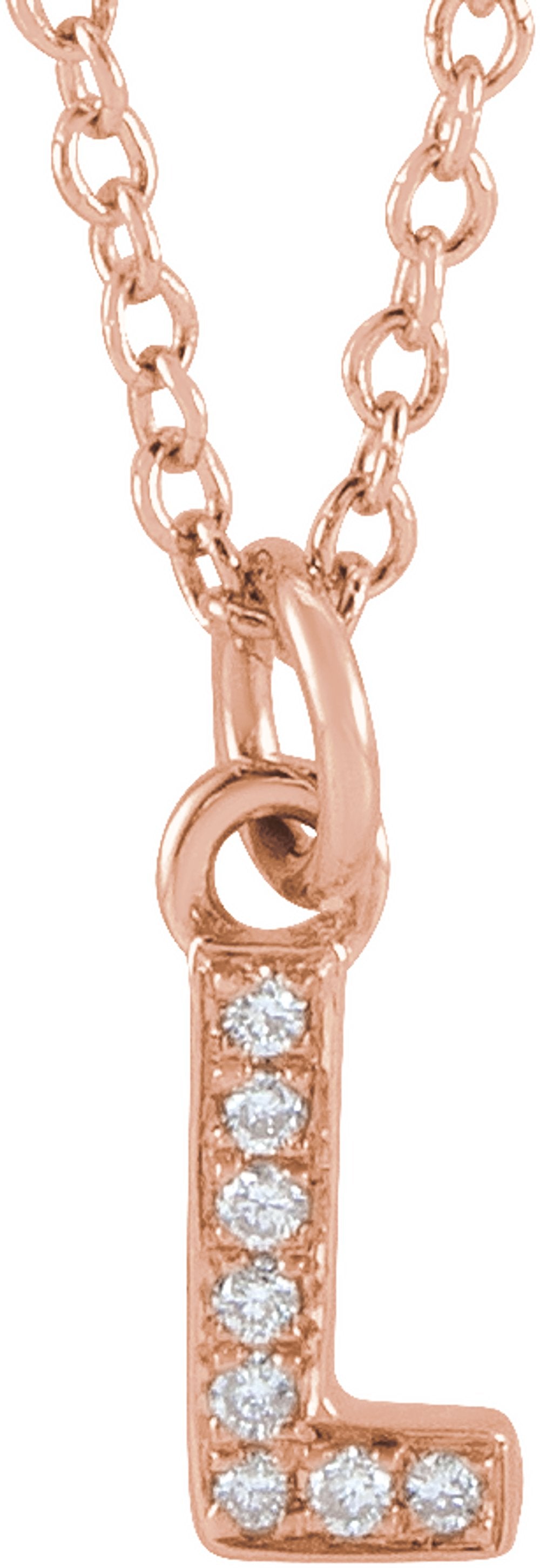 14K Rose Gold .03 CTW Natural Diamond Petite Initial L 16-18" Necklace