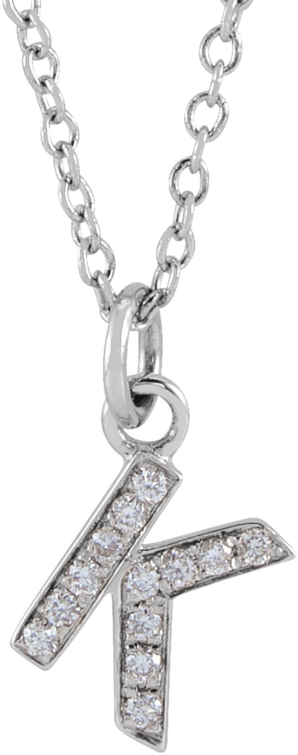 14K White Gold .045 CTW Natural Diamond Petite Initial K 16-18" Necklace