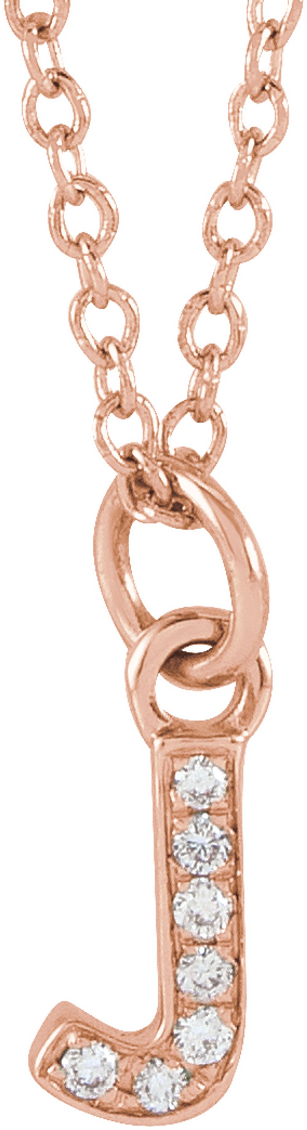 14K Rose Gold .025 CTW Natural Diamond Petite Initial J 16-18" Necklace