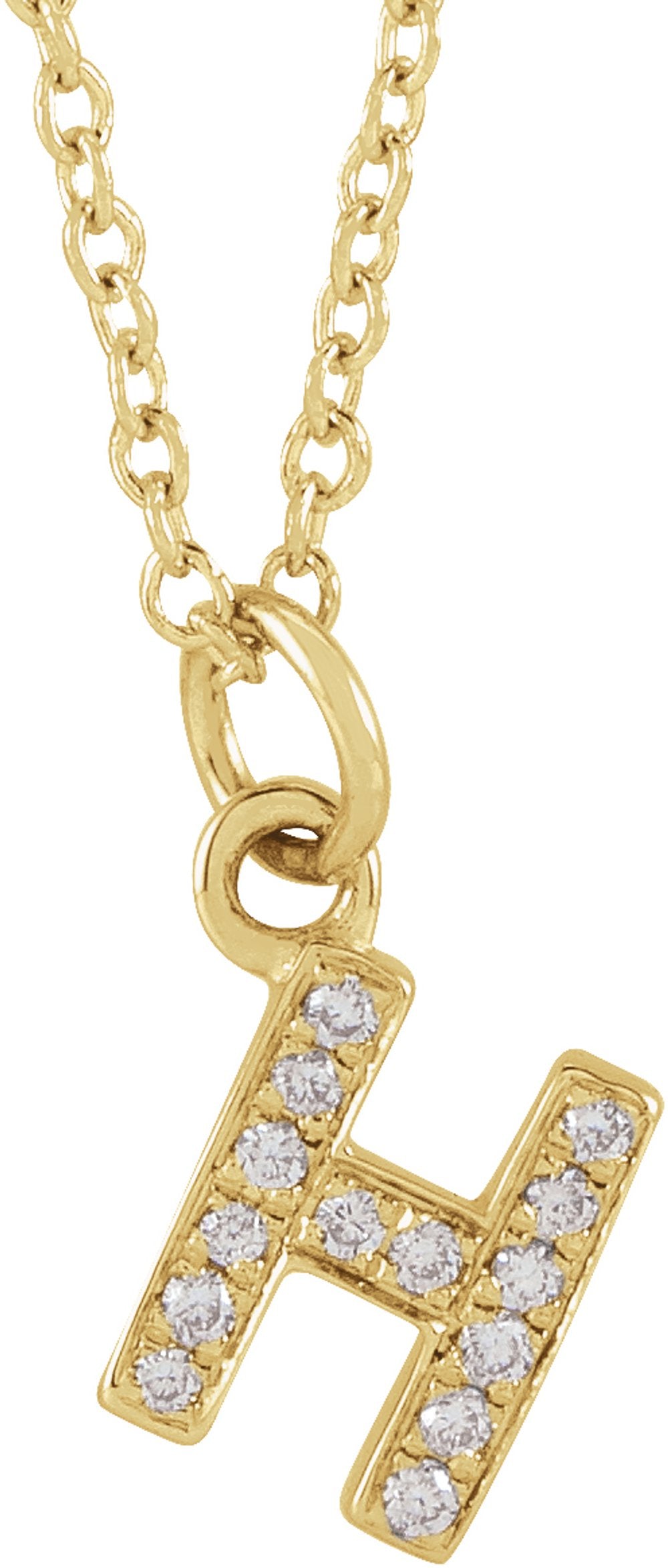 14K Yellow Gold .05 CTW Natural Diamond Petite Initial H 16-18" Necklace