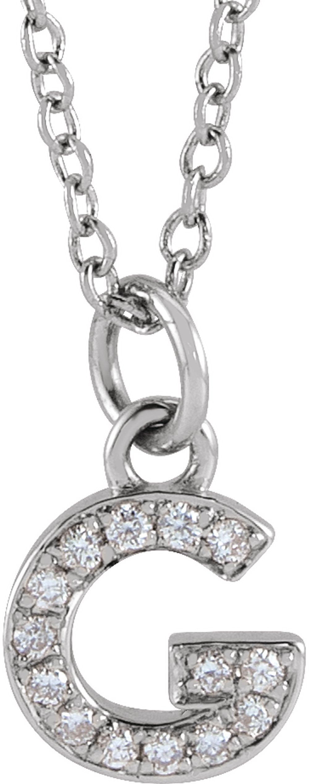 14K White Gold .05 CTW Natural Diamond Petite Initial G 16-18" Necklace