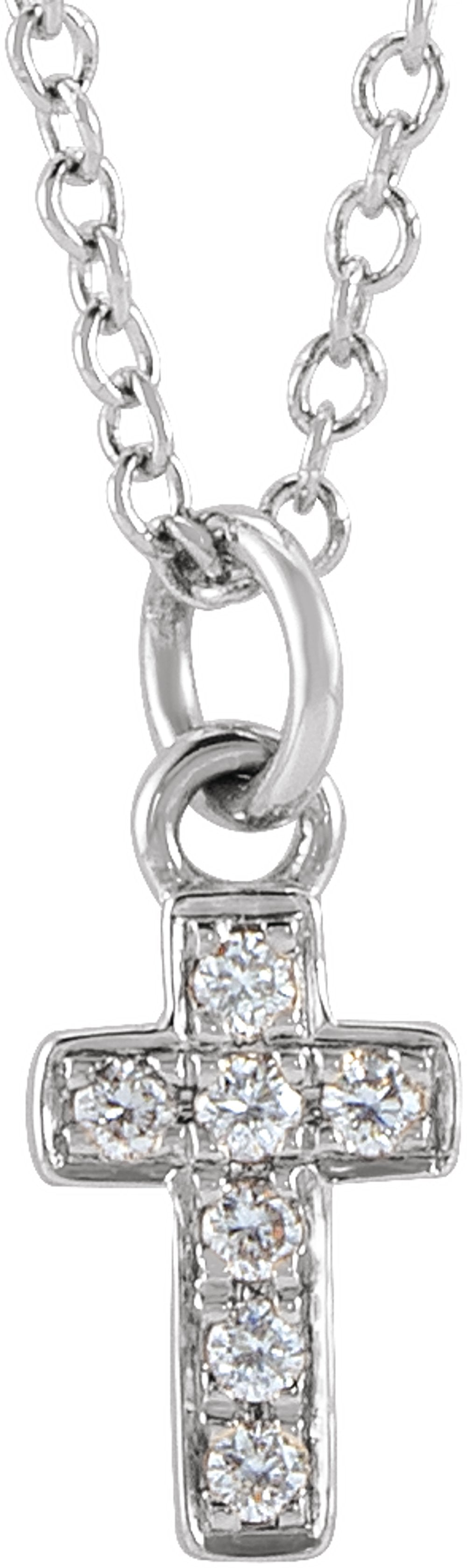 14K White Gold .04 CTW Natural Diamond Youth Cross 15" Necklace