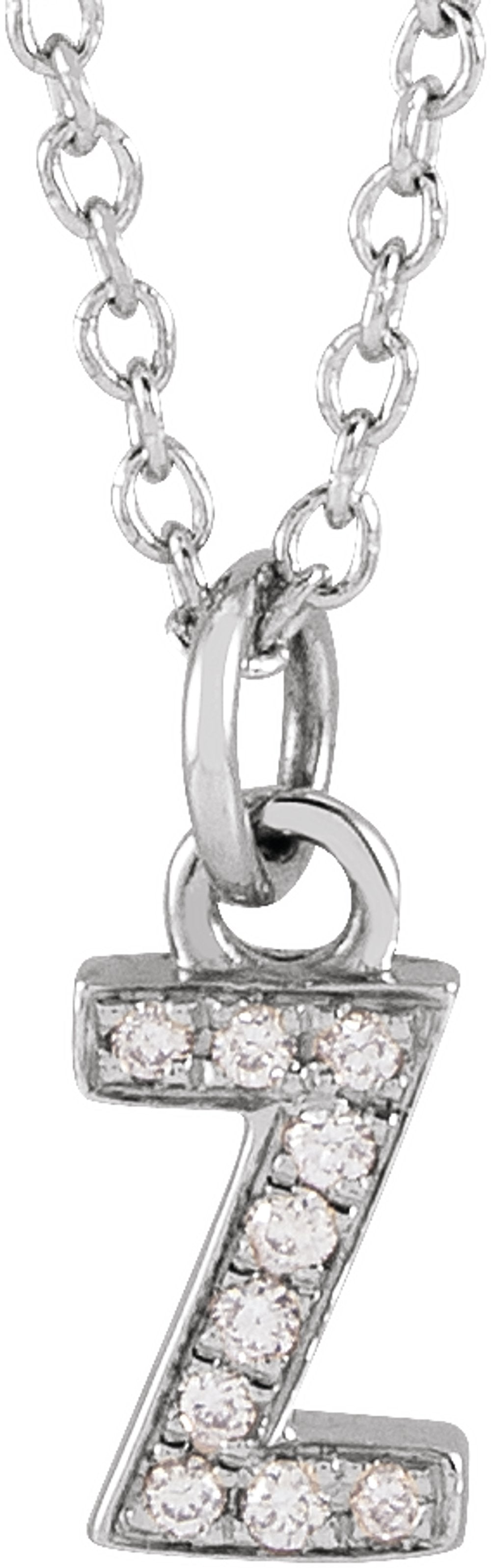 14K White Gold .03 CTW Natural Diamond Petite Initial Z 16-18" Necklace