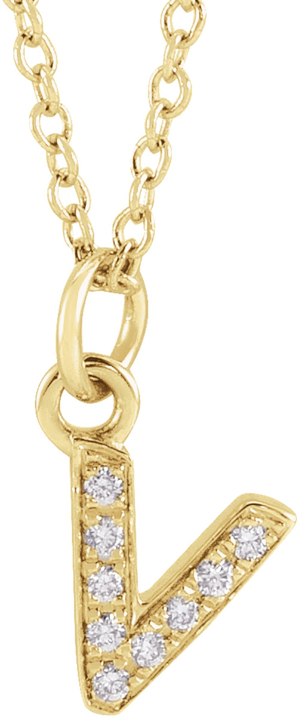 14K Yellow Gold .03 CTW Natural Diamond Petite Initial V 16-18" Necklace