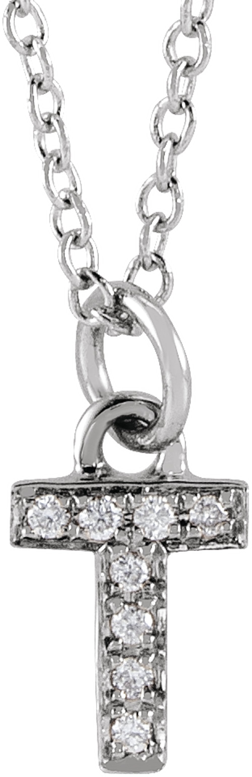 14K White Gold .03 CTW Natural Diamond Petite Initial T 16-18" Necklace