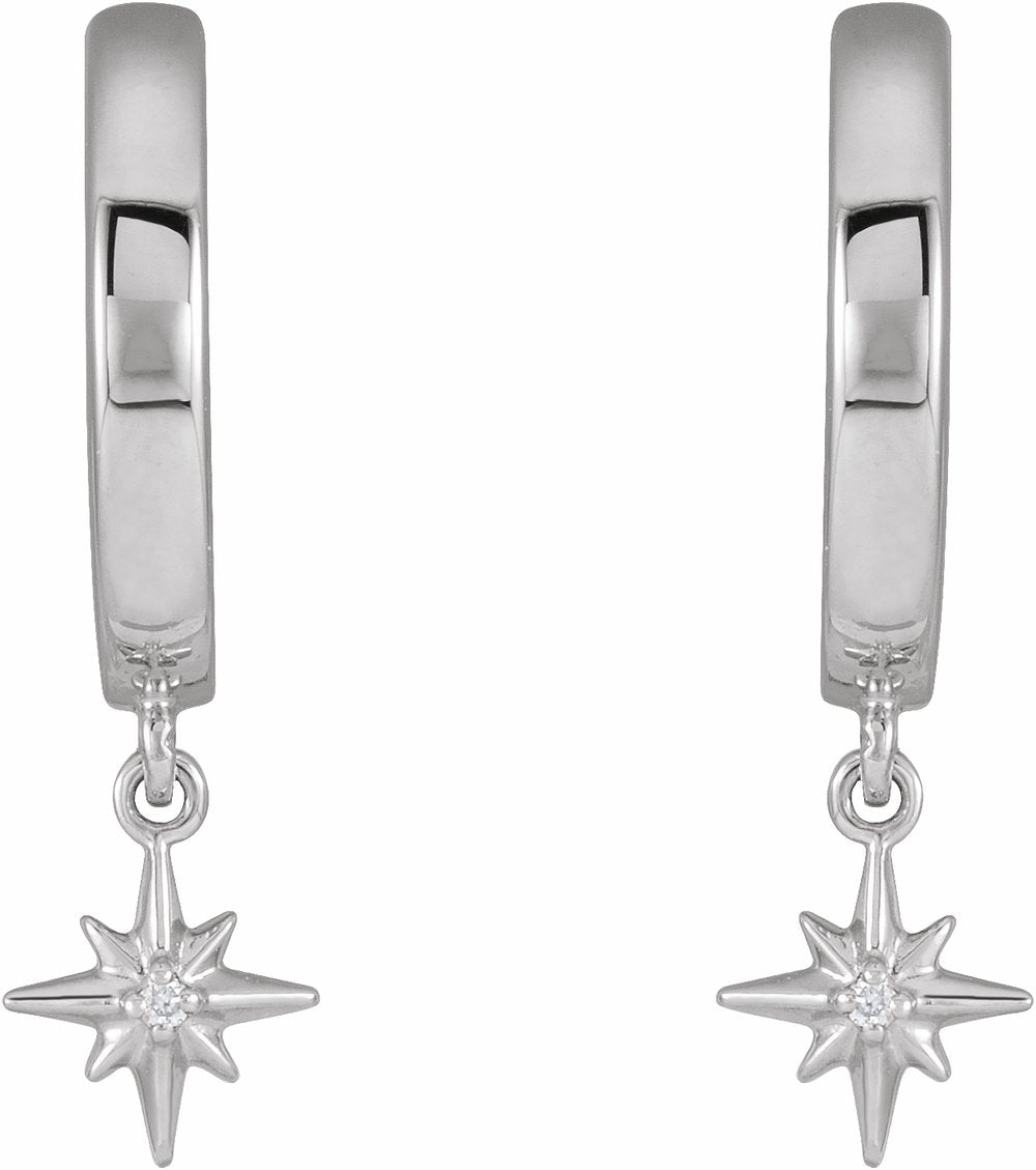 14K White .0075 CTW Natural Diamond Star Hinged Hoop Earrings