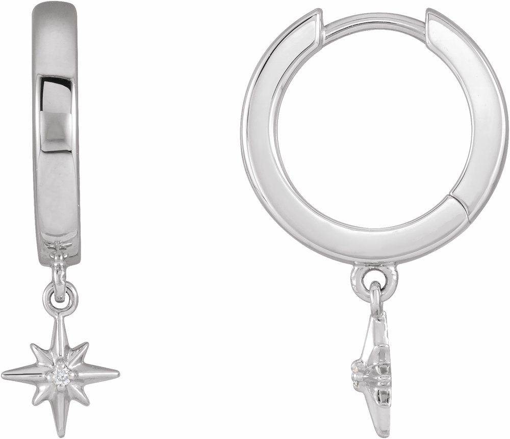 Sterling Silver .0075 CTW Natural Diamond Celestial Hinged Hoop Earrings