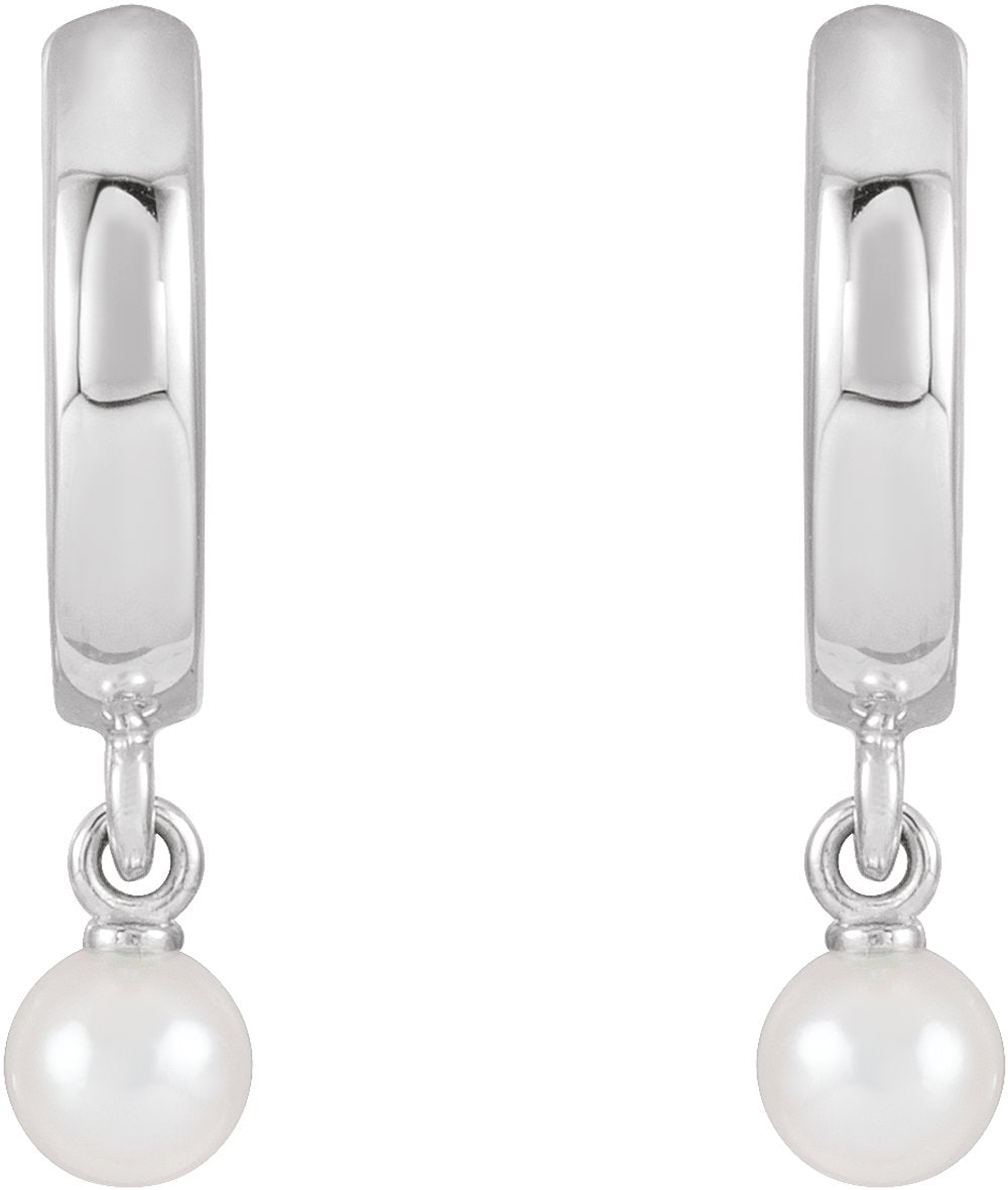 14K White Gold Cultured Seed Pearl Hoop Earrings