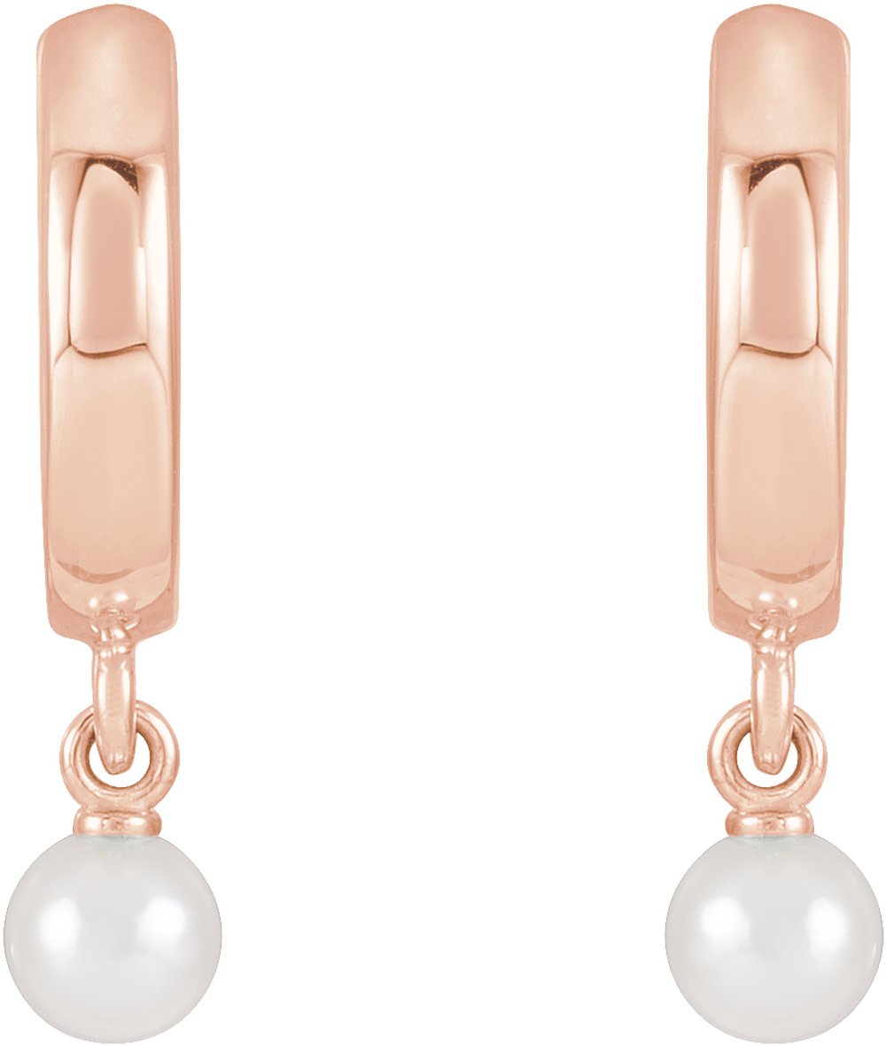 14K Rose Cultured Seed Pearl Hoop Earrings