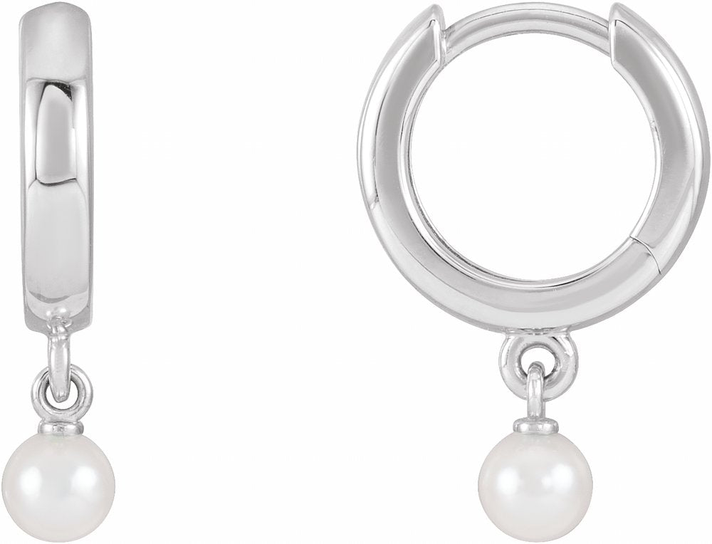 14K White Gold Cultured Seed Pearl Hoop Earrings