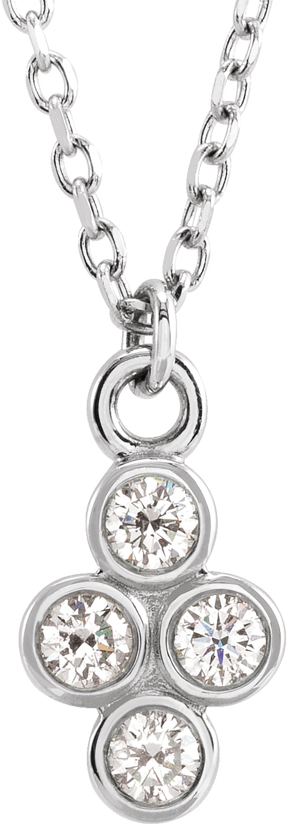 14K White 1/8 CTW Natural Diamond Cluster 16-18" Necklace