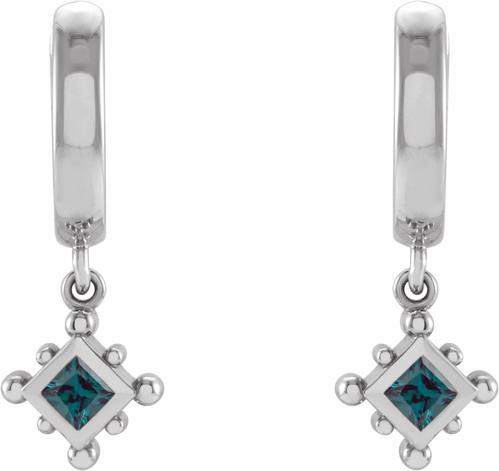Sterling Silver Lab-Grown Alexandrite Beaded Bezel-Set Hoop Earrings