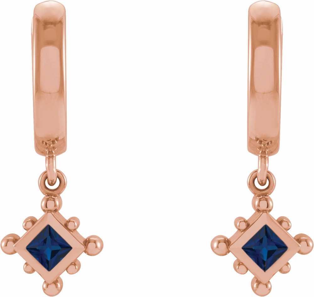 14K Rose Gold Natural Blue Sapphire Beaded Bezel-Set Hoop Earrings