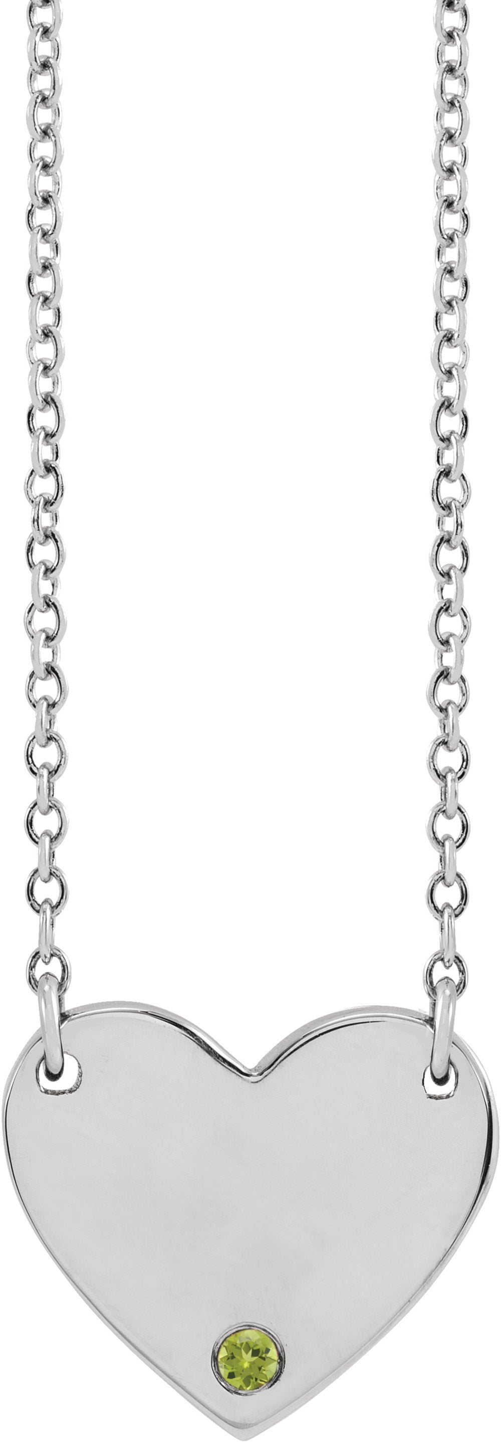 Sterling Silver Natural Peridot Engravable Heart 18" Necklace