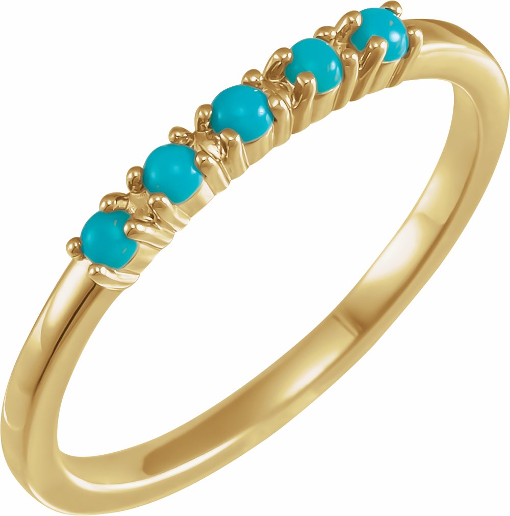 14K Yellow Gold Natural Turquoise Cabochon Stackable Ring