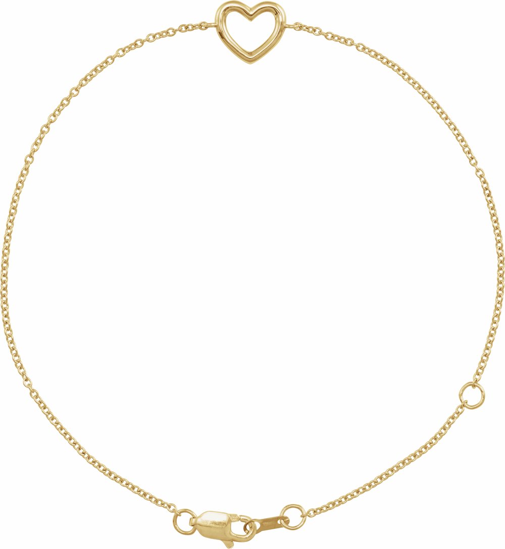 14K Yellow Gold Heart 6 1/2-7 1/2" Bracelet