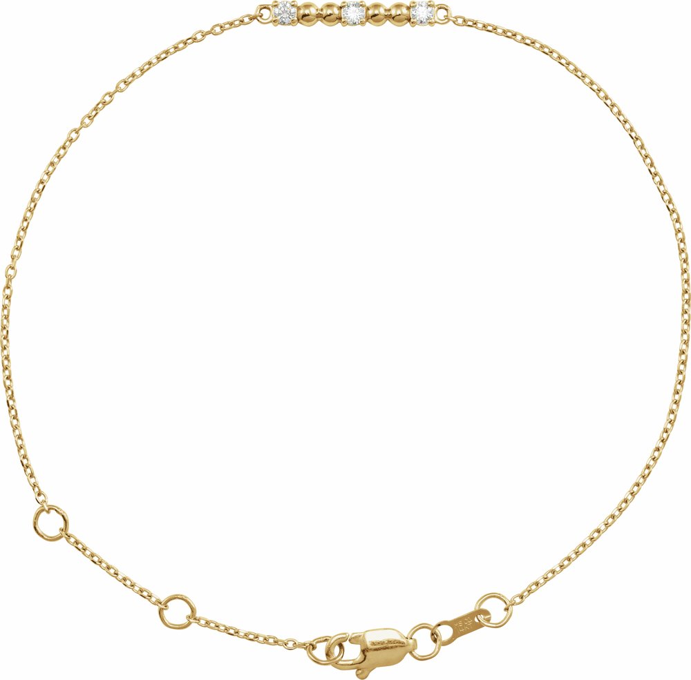 14K Yellow Gold 1/10 CTW Natural Diamond Beaded Bar 6 1/2-7 1/2" Bracelet