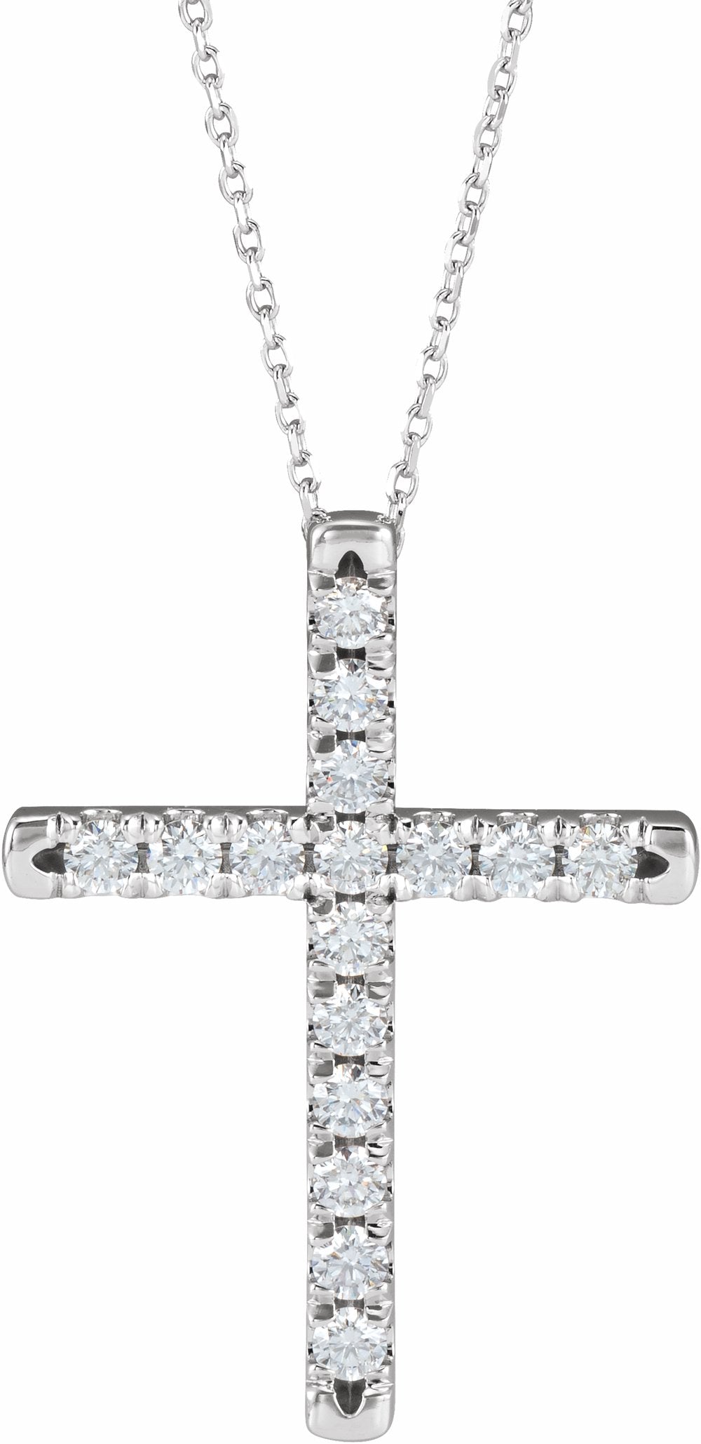 14K White 3/4 CTW Lab-Grown Diamond French-Set Cross 16-18" Necklace