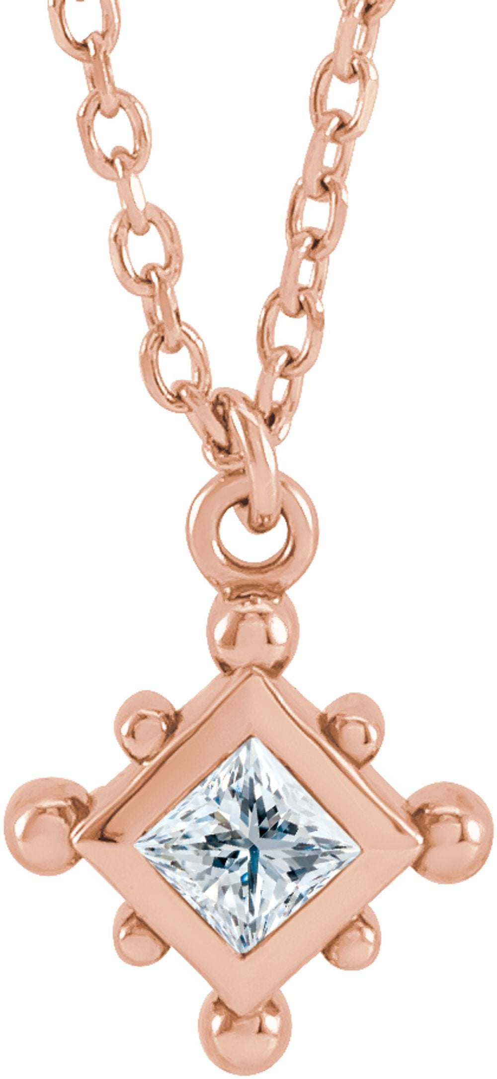 14K Rose 1/10 CT Natural Diamond Bezel-Set Beaded 16-18" Necklace