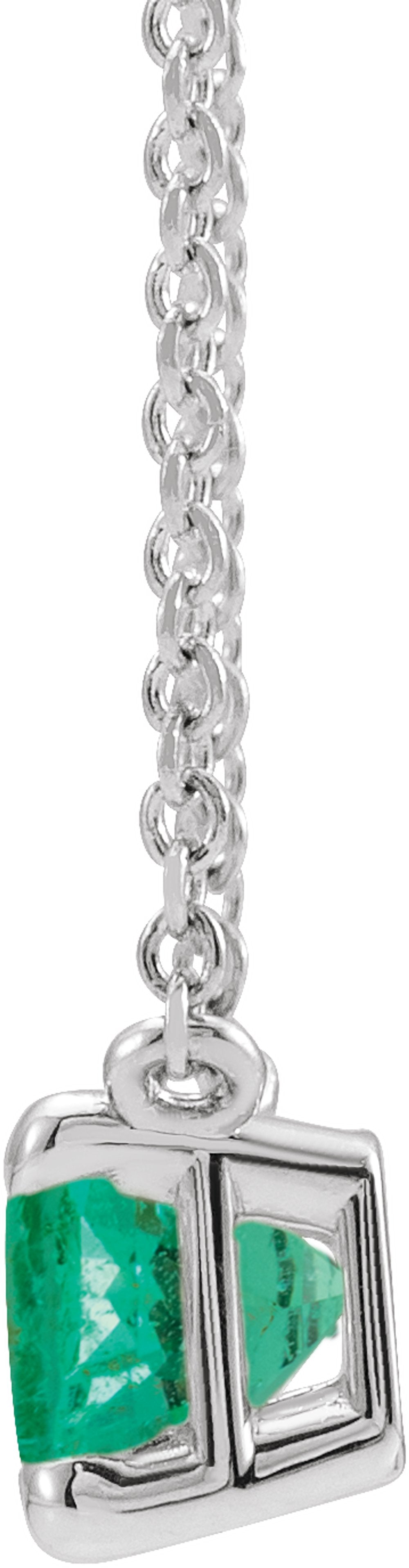 14K White Lab-Grown Emerald 18" Necklace