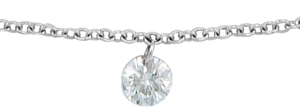 14K White Gold 1/6 CT Drilled Natural Diamond Solitaire 16-18" Necklace