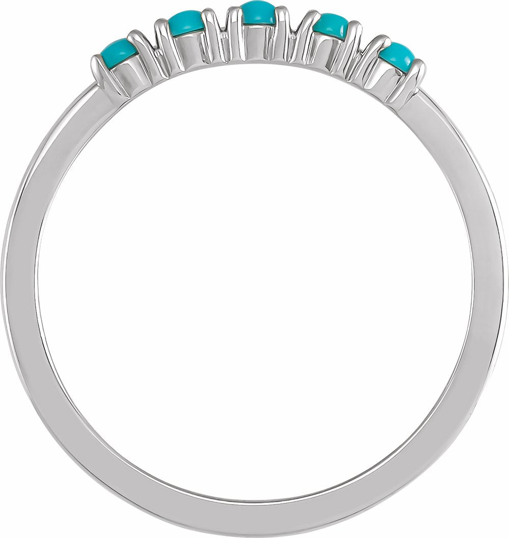 14K White Gold Natural Turquoise Cabochon Stackable Ring