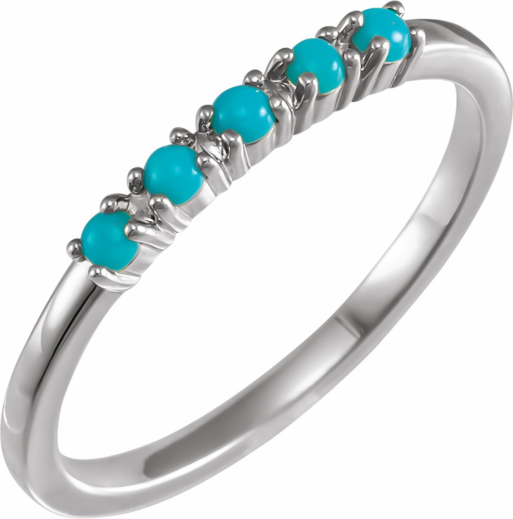 14K White Gold Natural Turquoise Cabochon Stackable Ring