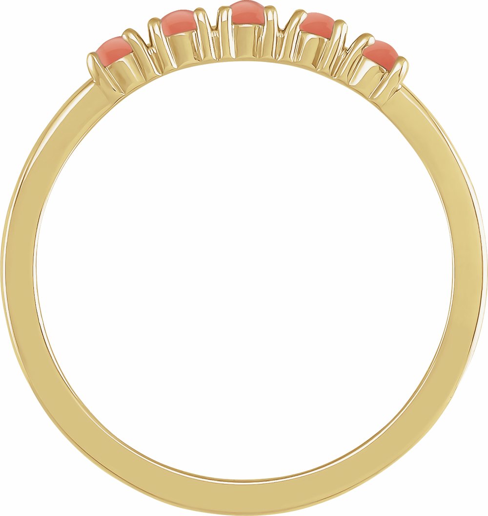 14K Yellow Gold Natural Pink Coral Cabochon Stackable Ring