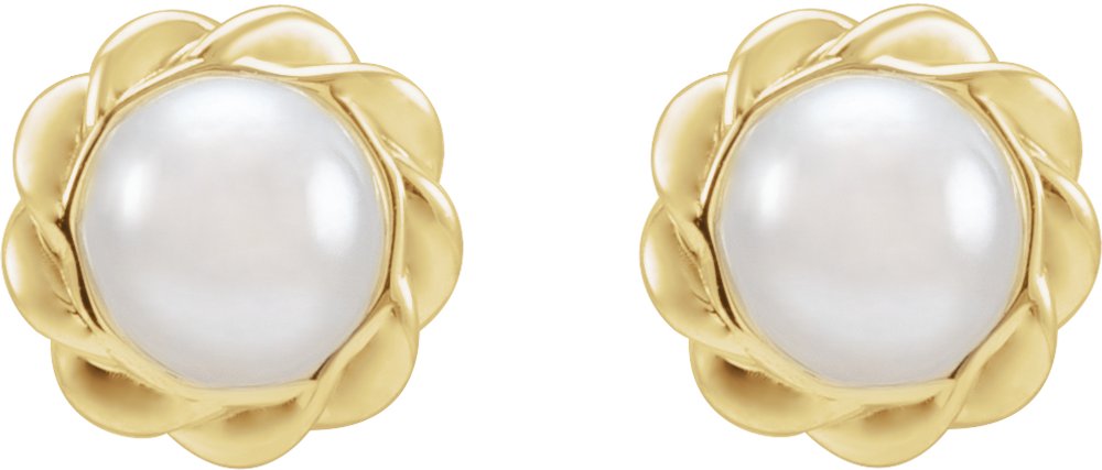 14K Yellow Gold Cultured White Freshwater Pearl Rope Earrings