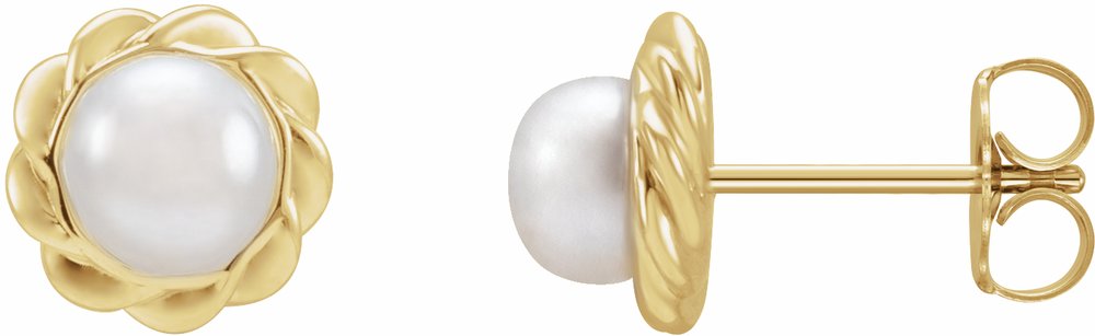 14K Yellow Gold Cultured White Freshwater Pearl Rope Earrings