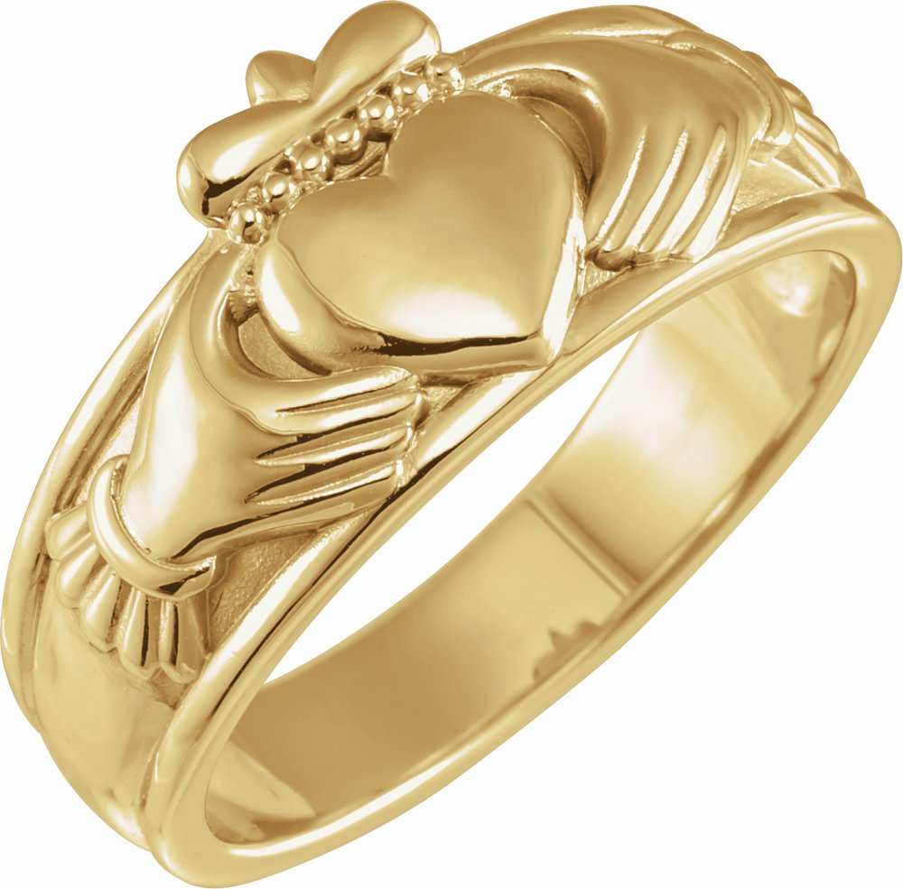 14K Yellow Gold 11 mm Claddagh Flat Band