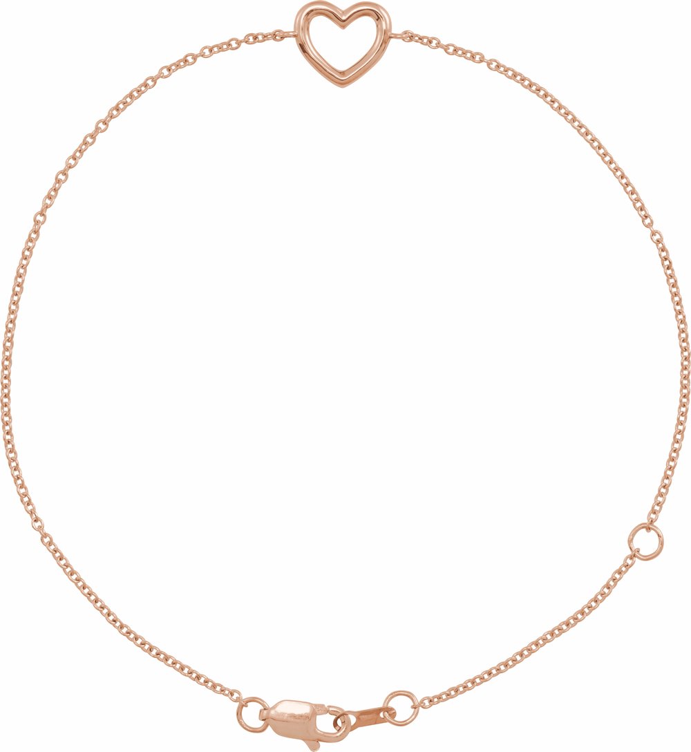 14K Rose Gold Heart 6 1/2-7 1/2" Bracelet